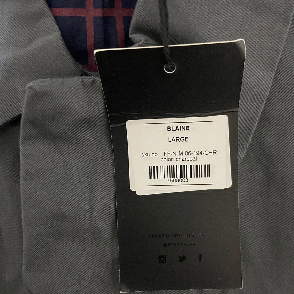 FIVEFOUR NWT Blaine Charcoal Gray Jacket Cotton Lightweight Coat Plaid‎ Lined L